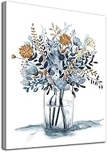 Navy Flowers Canvas Wall Art Bathroom Decor Watercolor Canvas Pictures Bedroom Living Room Wall Decor Blue Canvas Picture Indigo Contemporary Botanic in Jar Canvas Artwork Framed Ready to Hang 30cm x 40cm
