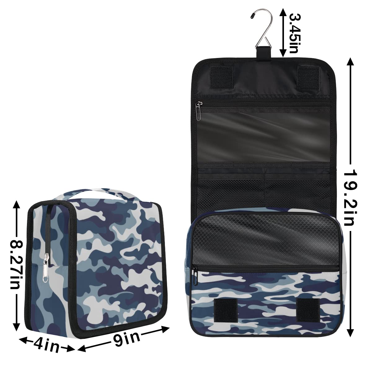 Kamuflaż podróżna kosmetyczka niebieski kamuflaż torba do mycia torba unisex wiszące przybory toaletowe organizer na kosmetyki, wielobarwny, Jeden rozmiar