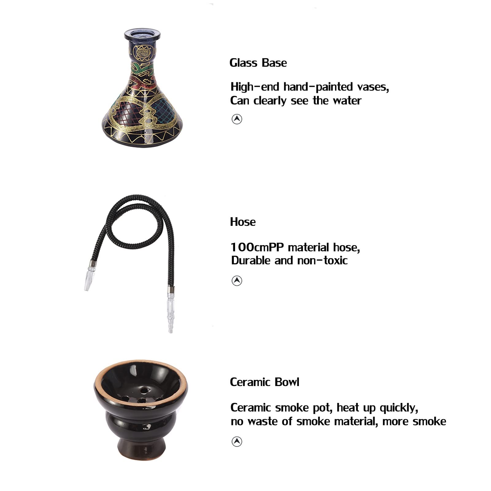 Juego de Cachimba de 2 o 4 Mangueras, Shisha de Cachimba de Vidrio de 21 Pulgadas con Base de Jarrón de Vidrio Estable, Tazón de Cerámica y Cenicero de Pinzas para Carbón, Sin BPA, Regalo Listo