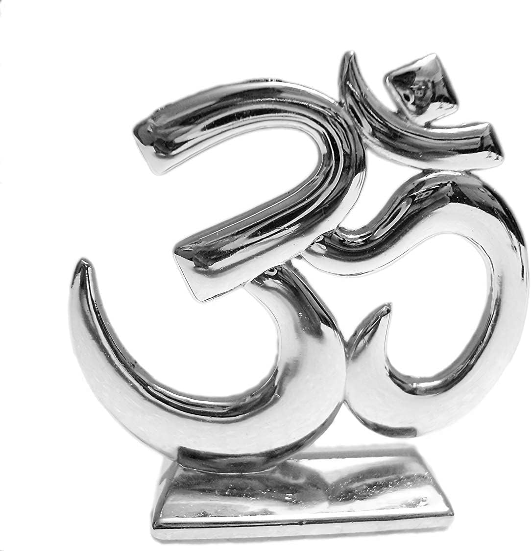 Hindu Religious Symbol OM Idol Silver Metal Statue for Car Dashboard | Mandir Pooja Murti | Temple Puja | Home Decor | Office Showpiece