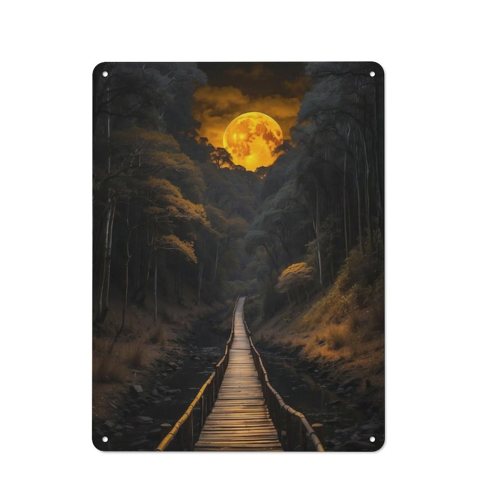 Junmoney Moonlit Bridge Rustic Metal Wall Sign 40X30cm For Hobby Room Or Studio, For Vintage Wall Decor Fans, For Themed Room Decoration
