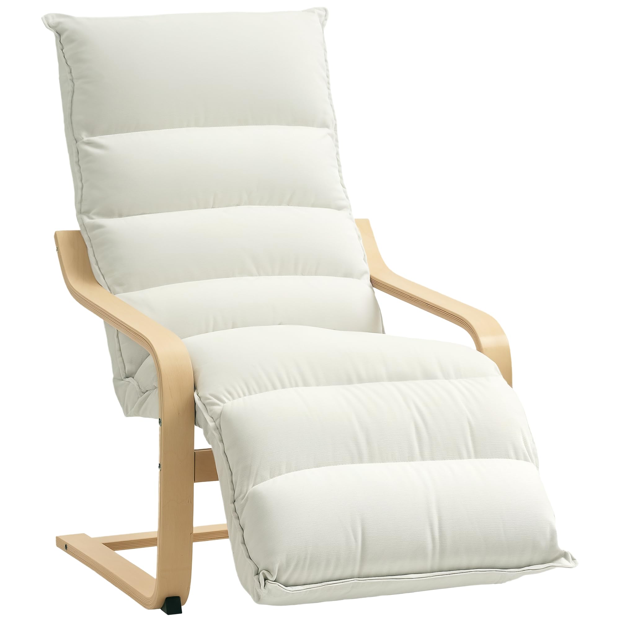 HOMCOM Armchair with Adjustable Footrest, Velvet Upholstered Accent Chair, Modern Poang Chair for Living Room, Bedroom, Balcony, Office, Cream White