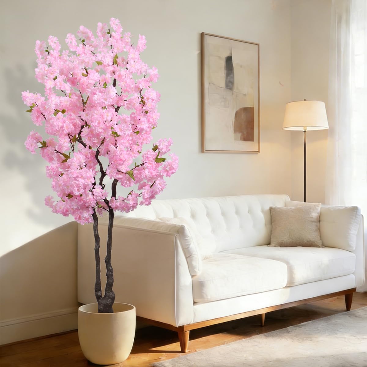 BINCUE Artificial Pink Cherry Blossom Tree Fake Tree Cherry Blossom Decor Fake Flowers Faux Flowering Tree Pink Flowers Floral for Indoor Outdoor Room Home Decor Spring Gift 6FT Pink-05ap