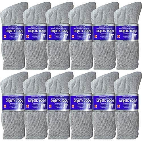 USBingoshop 12 Pairs Mens Physicians Approved Crew Diabetic Socks Cotton 10-13