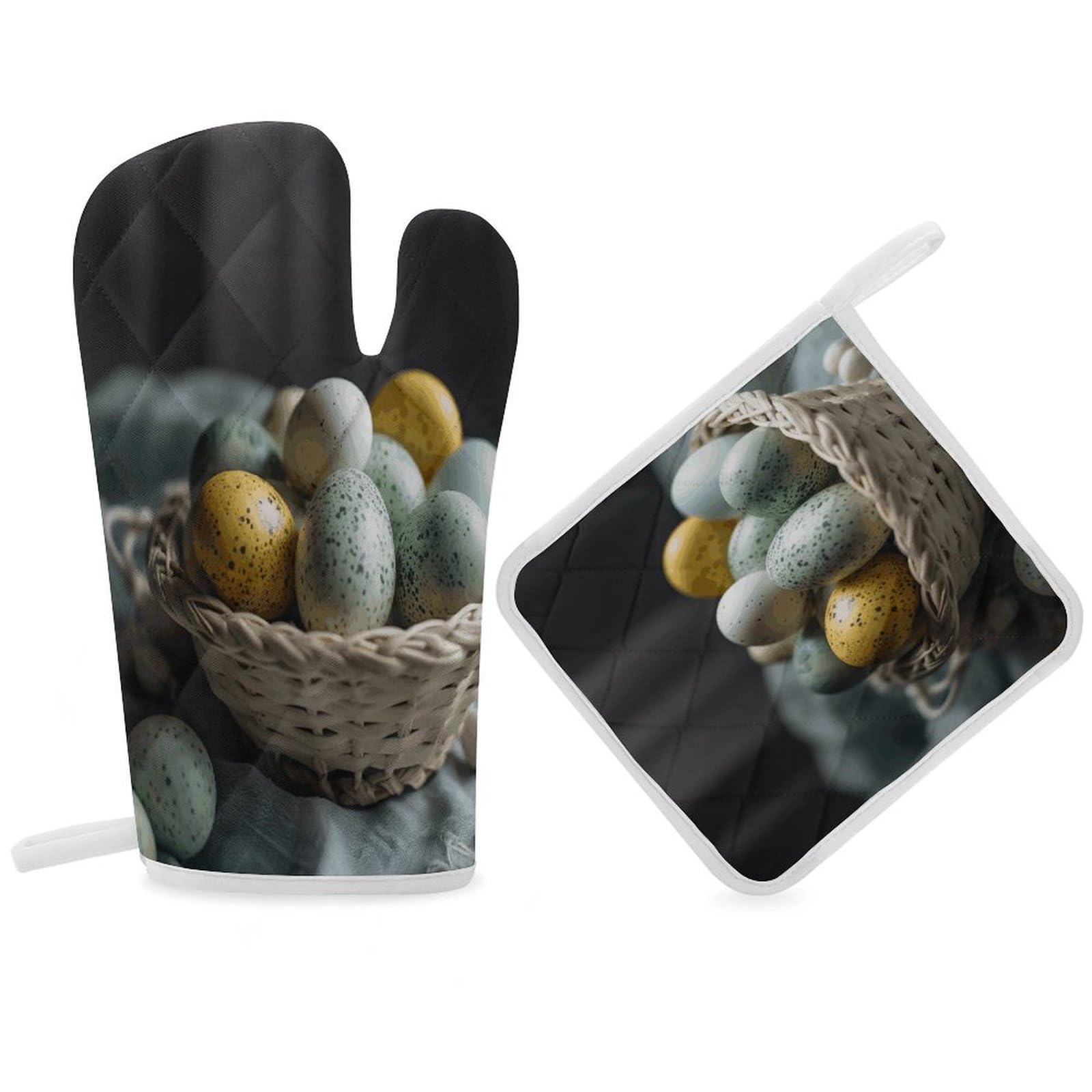 Fodpand Women's Style Easter Egg Basket Oven Mitts And Pot Holders Sets,Oven Gloves For Kitchen Oven Mitts And Potholders For Baking Cooking Grilling Apartment Essentials
