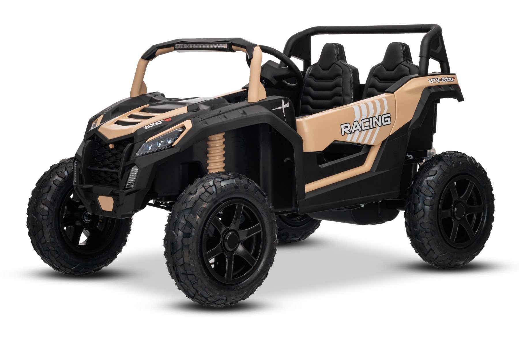 UTV XXL 24 V elektryczny samochód pedałowy, khaki, dwumiejscowy silnik różnicowy, nadmuchiwane gumowe koła, wiszące tylne osie, hamulce tarczowe, wyściełane siedzisko, regulowana kierownica, Bluetooth