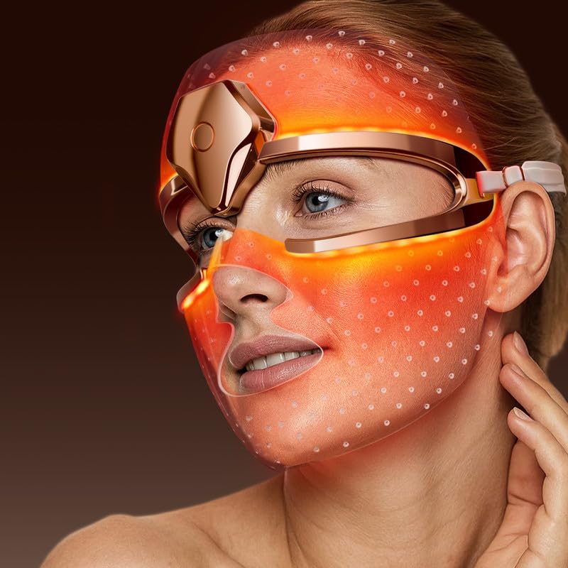 BOLENDA Ultra-lightweight Red light Therapy Mask for Face, LED Face Mask Light Therapy, Red Light for Wrinkles Blue Light for Acne,Timing 10-minute