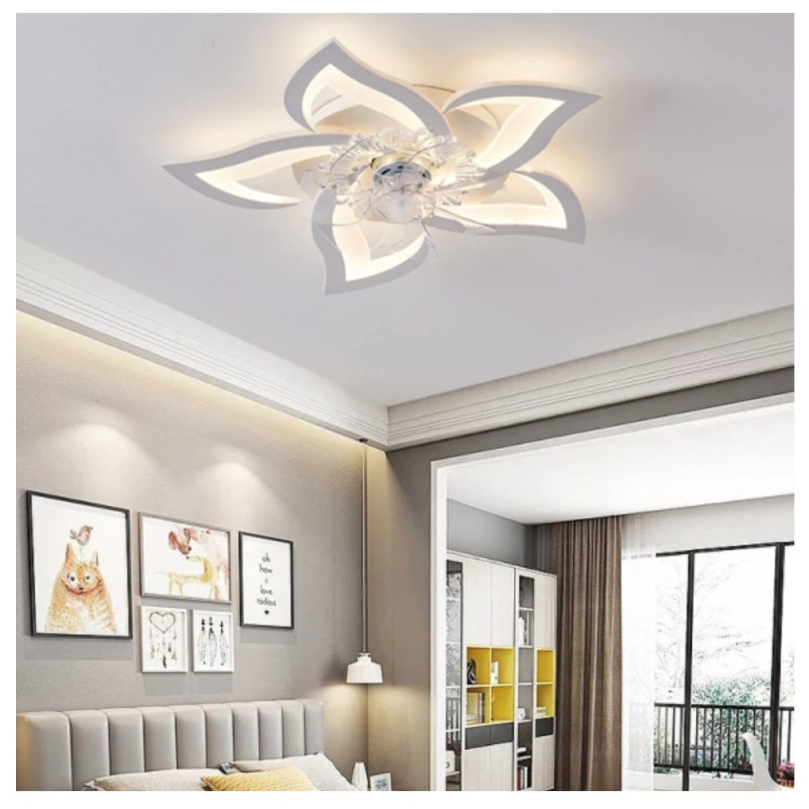 VVLXRIC Ceiling Fans With Lights - LED Shape Bedroom Ceiling Lamp Flower Fan 6 Wind Speeds Flower Shape Ceiling Lamp 50W 27.2in5in