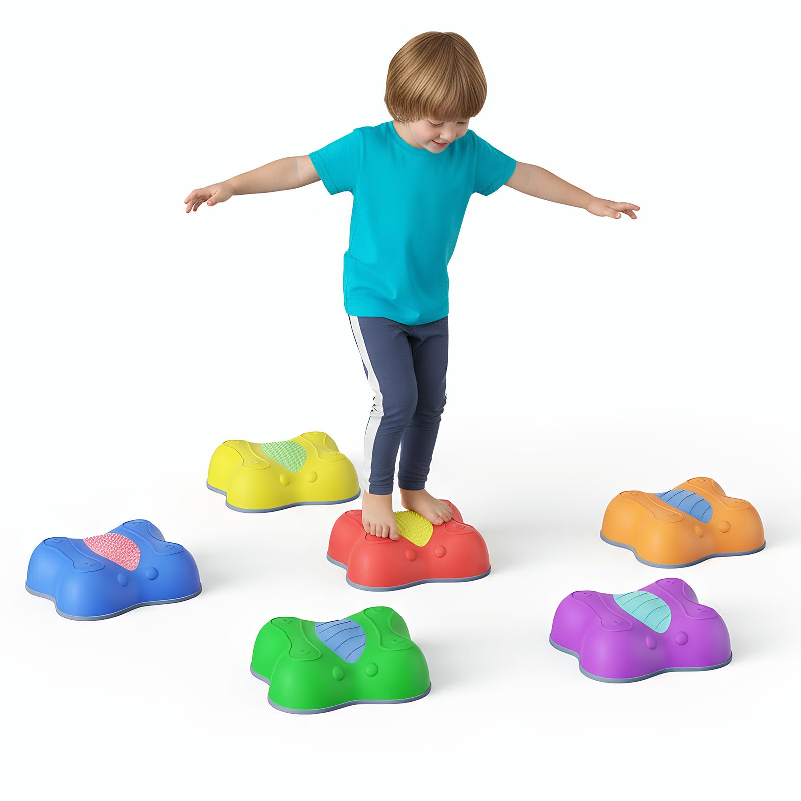 balance board bambini，6pcs impilabili con superfici testurizzate sensoriali,pietre sensoriali colorate a forma di farfalla Attrezzatura da gioco antiscivolo per esterni per bambini piccoli