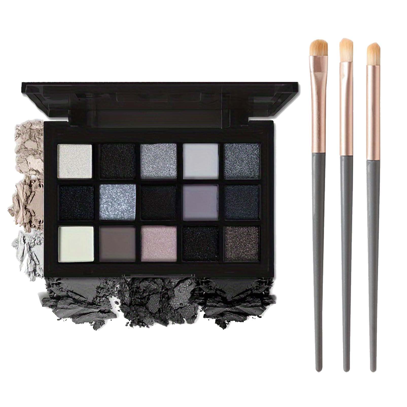 Goth Eyeshadow Palette 15 Colours Smoky Eyeshadow Palette Black Matte Gloss Eyeshadow Palette with 3 Brushes Waterproof Highly Pigmented Gothic Makeup Palette for Daily Use and