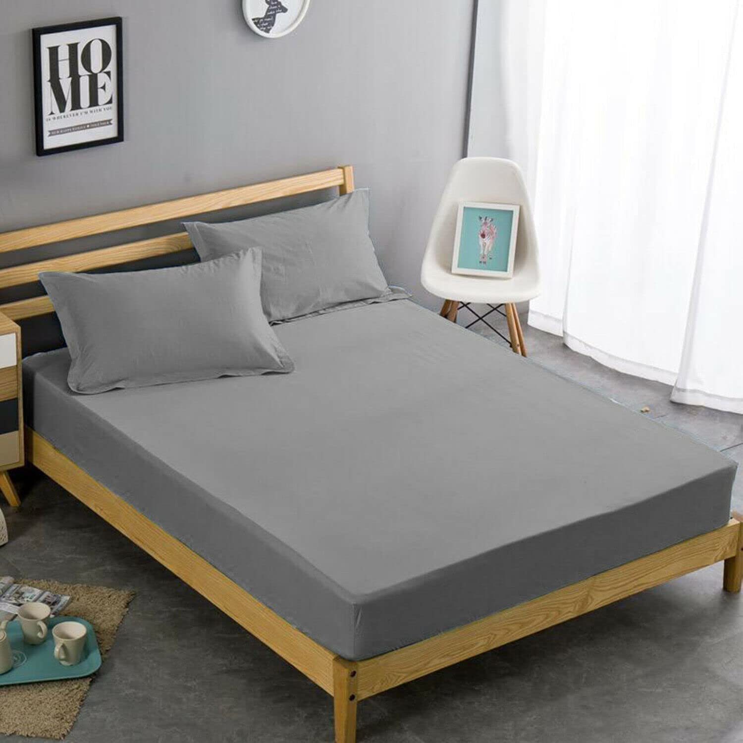 CasabellaBrushed Microfiber King Size Fitted Sheets Silver, Soft, Lightweight Extra Deep Fitted Sheet King Size Bed 16"/40 cm, Wrinkle & Fade Resistant Kingsize bed sheets Fitted