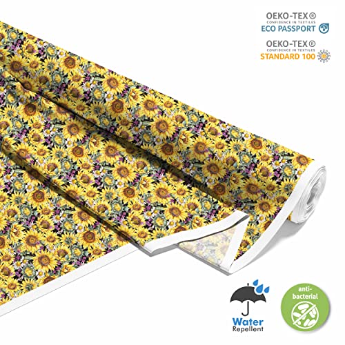 HEKO PANELS Stoff Oxford Wasserdichte Meterware Canvas Polyester Stoff Zum Nähen Nähstoffe Möbelstoffe Dekostoffe Handwerken Wasserabweisend Blickdicht Sonnenblumen 1 Meter 155 x 100 cm