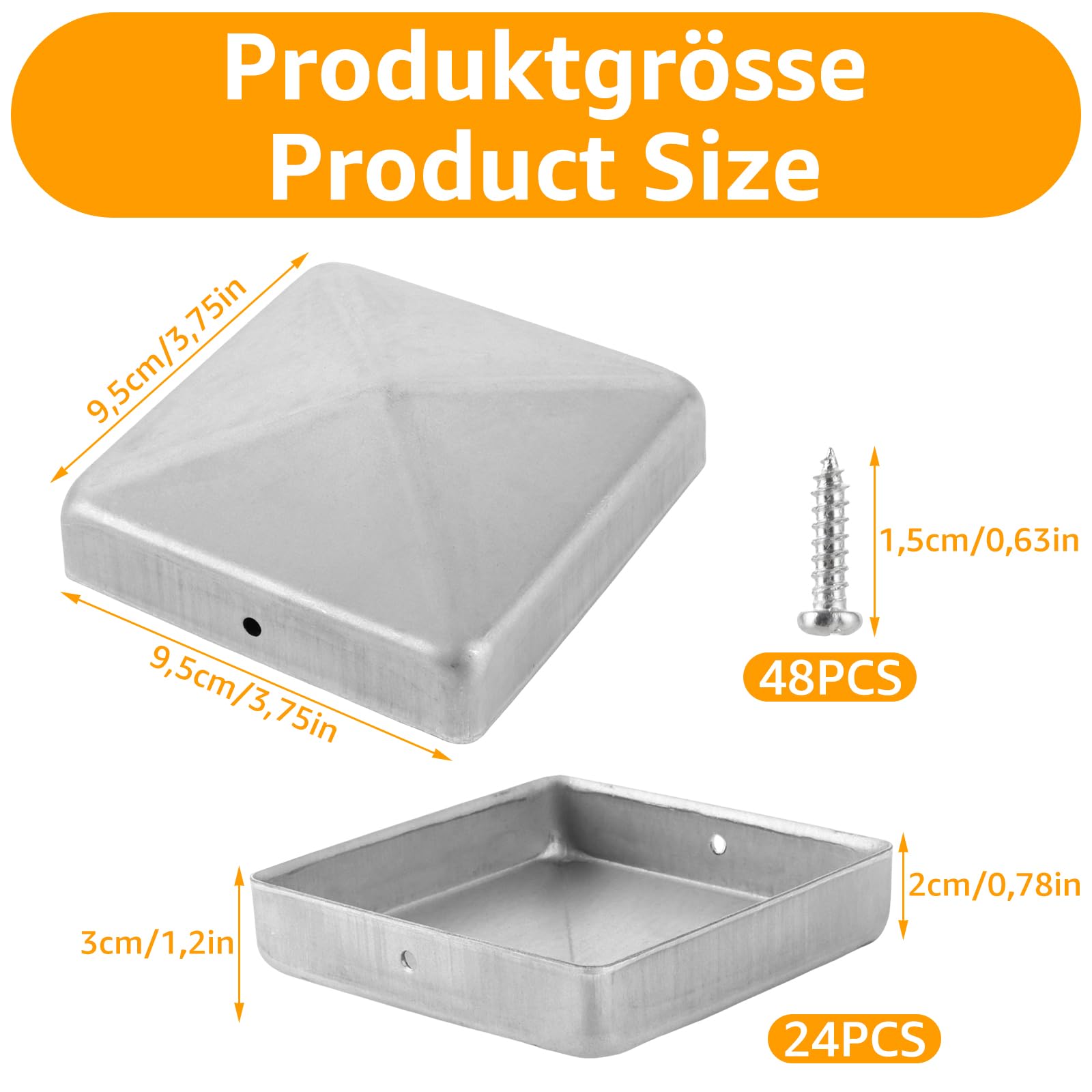 24 tapas para postes de 90 x 90 mm, tapa de valla con tornillos, tapas para postes de valla de 9 x 9 cm, cubierta de postes para postes de madera, postes de vallas de metal