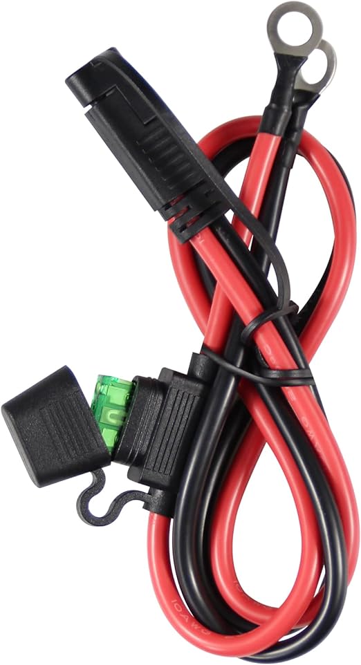 2FT SAE to O Ring Terminal Harness 10AWG - Eyelet O-Ring Terminal 10Gauge Harness with 30A Fuse,Battery Trickle Charger Cable for Motorcycle,SAE 2 Pin Connector Quick Connect/Disconnect Charging Cord