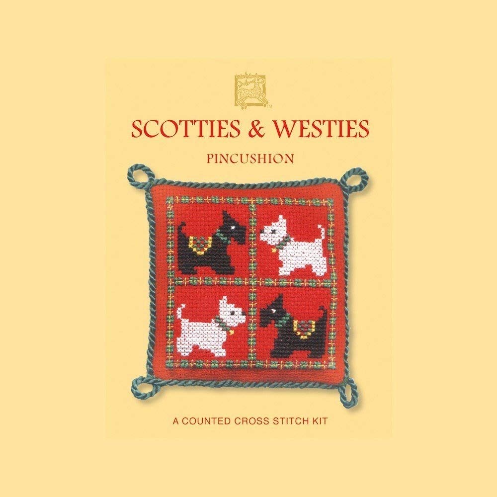 Textile Heritage Counted Cross Stitch Kit Scotties & Westies Dogs Pincushion New