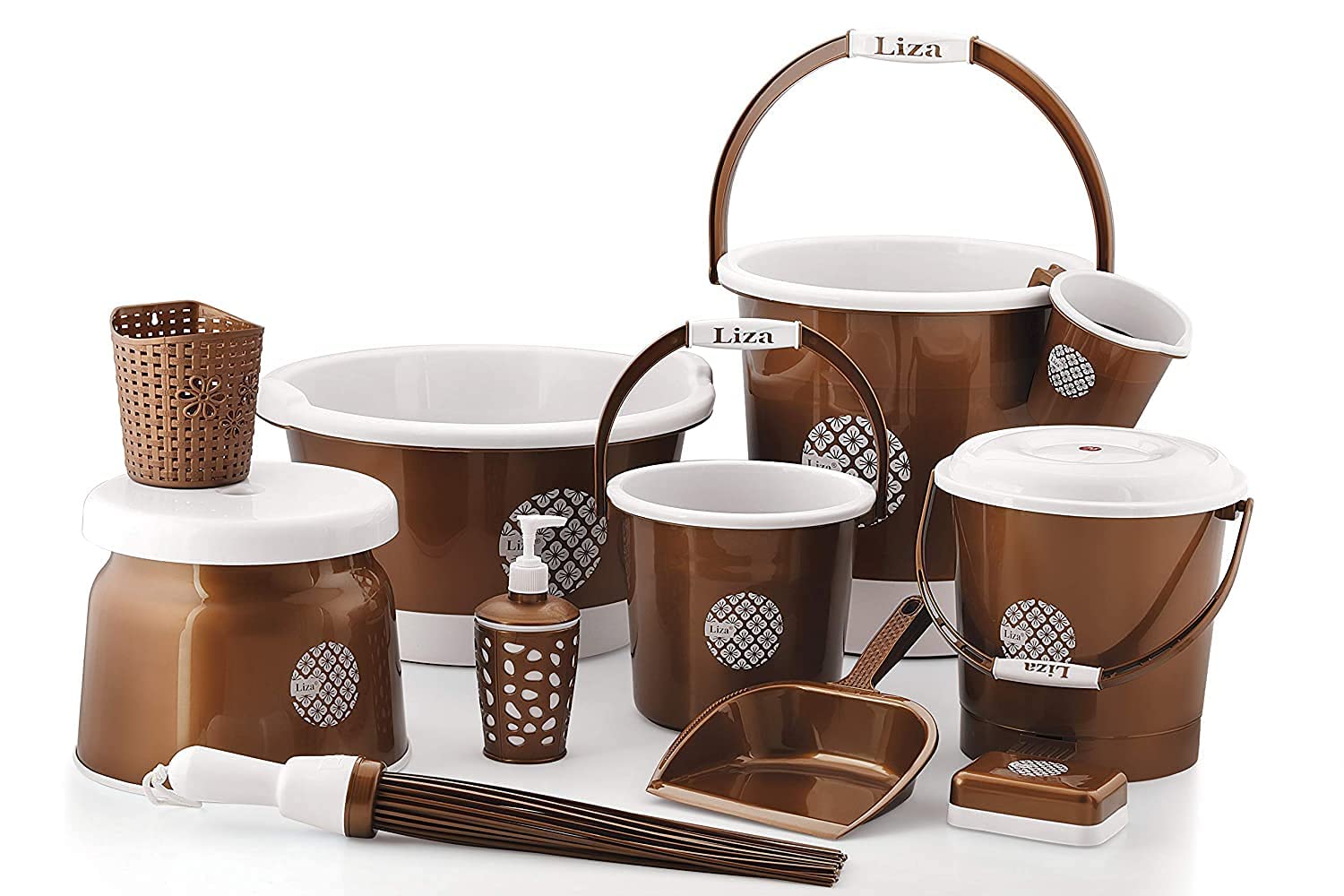 Liza Jumbo Bathroom Set Combo - 12 Pcs. (Bucket, Tub, Dustbin, Stool, Mug, Soap Case) 22 L Plastic Bucket (Brown) (B0965RFNXM) Amazon Price History, Amazon Price Tracker