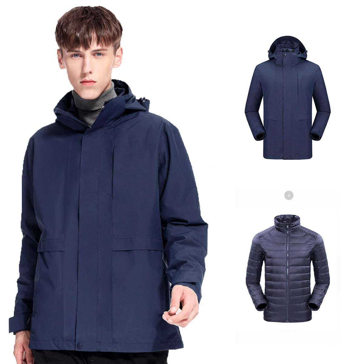 MU Chaqueta de Esquí a Prueba de Agua de Los Hombres 3 en 1 - Chaqueta de Pato Hacia Abajo - Abrigo de Nieve a Prueba de Viento a Prueba de Viento - Chaquetas de Snowboard -Thingbreaker Ropa/Blue/S