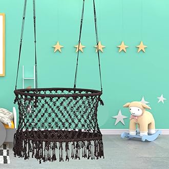 Patiofy Baby Swing for Kids | Non-Toxic Material | Indoor & Outdoor Use | Adjustable Design | Safely Made with Strong Metal Frame | Age 6 Months to 2 Years | Oval Shape -Brown
