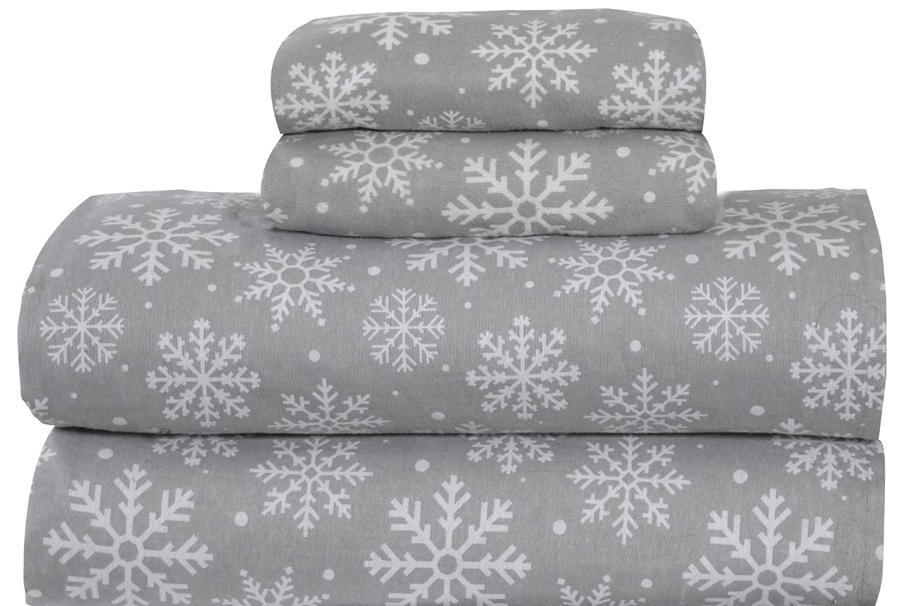 Bliss Casa 4 Piece 100% Cotton Flannel Sheets Queen Size Bed Set - Warm & Extra Soft - Deep Pockets, Breathable, All Seasons Comfy - Double Brushed Bed Sheet (Flurries)OEKO-TEX STANDARD 100
