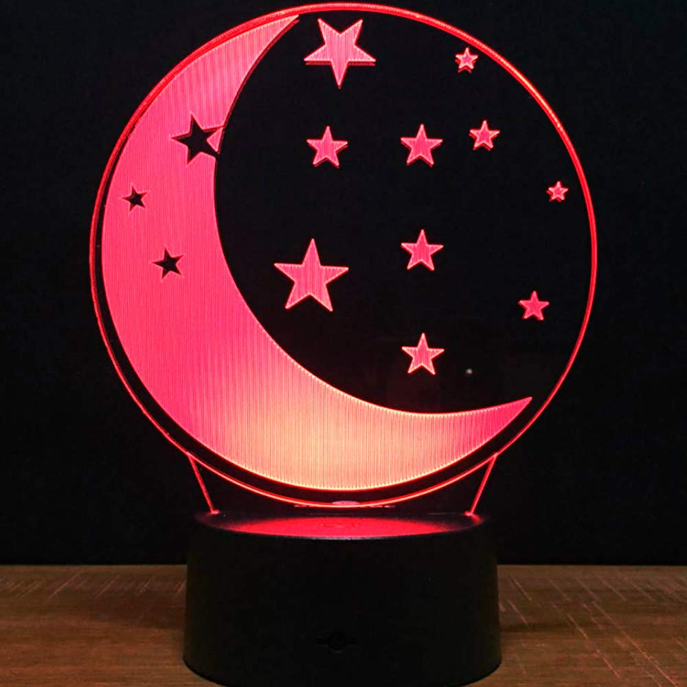 Lampa nastrojowa 3D, księżyc, gwiazda, 7 kolorów, przełącznik dotykowy, lampa LED, USB, prezent do domu, na imprezy i urodziny