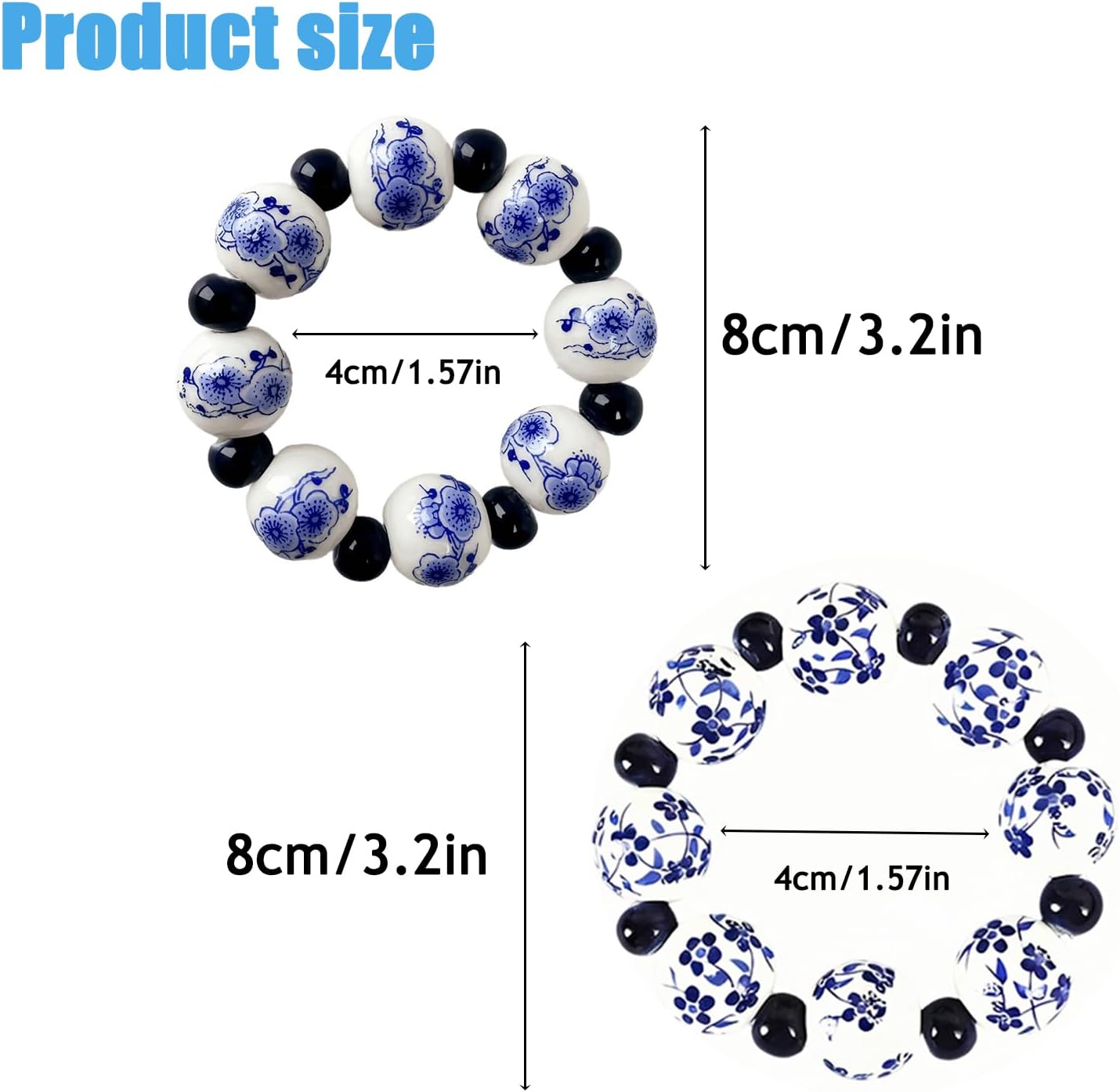 4Pcs Hand Painted Blue White Porcelain Napkin Rings, Ceramic Bead Napkin Holder for Holiday Dinner Party, Table Decor, Housewarming Wedding Gift (A)