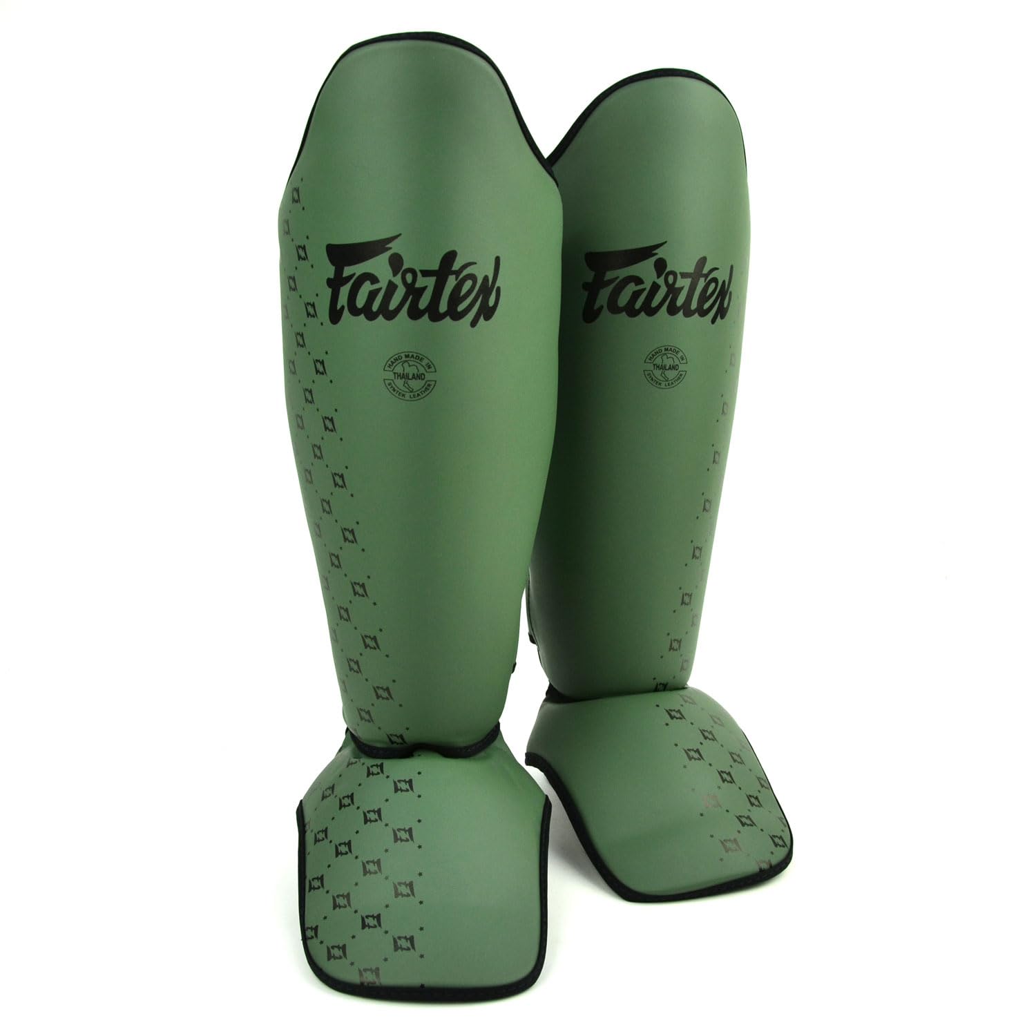 Fairtex SP5 Muay Thai Shin Guards | Premium, Lightweight & Durable | Extended Protection for Safety | Training, Sparring or Competition (Olive Green, X-Large)