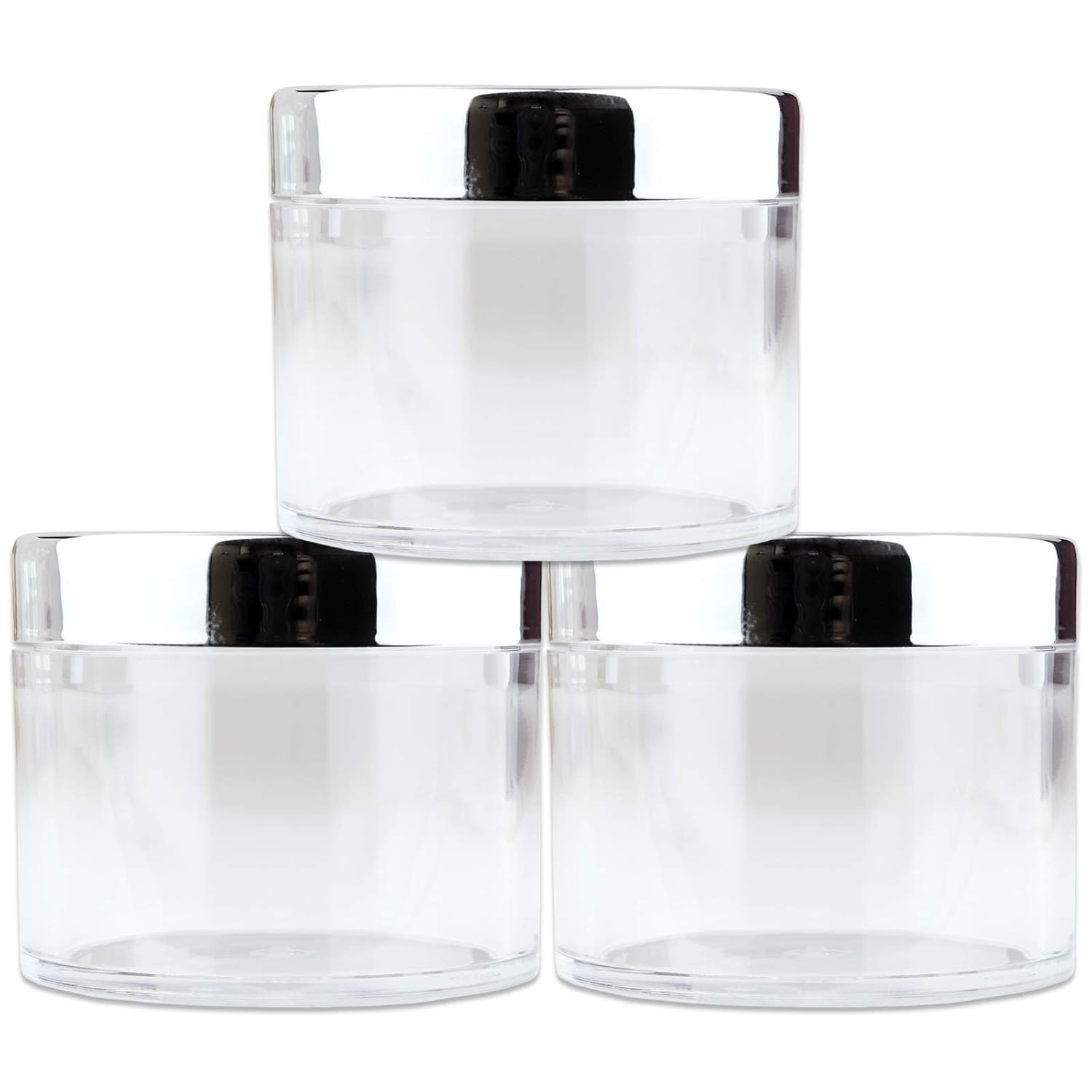 Beauticom 60 Grams 60 ML 2 Oz Round Clear Leak Proof Plastic Container Jars with SILVER Lids for