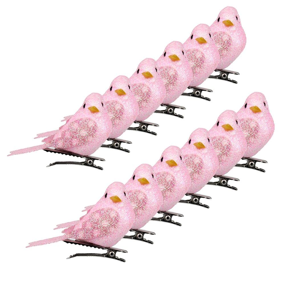 DYNWAVE Pack of 12 Decorative Artificial Foam Birds, Ornaments Home DIY Craft for Wedding, Pink