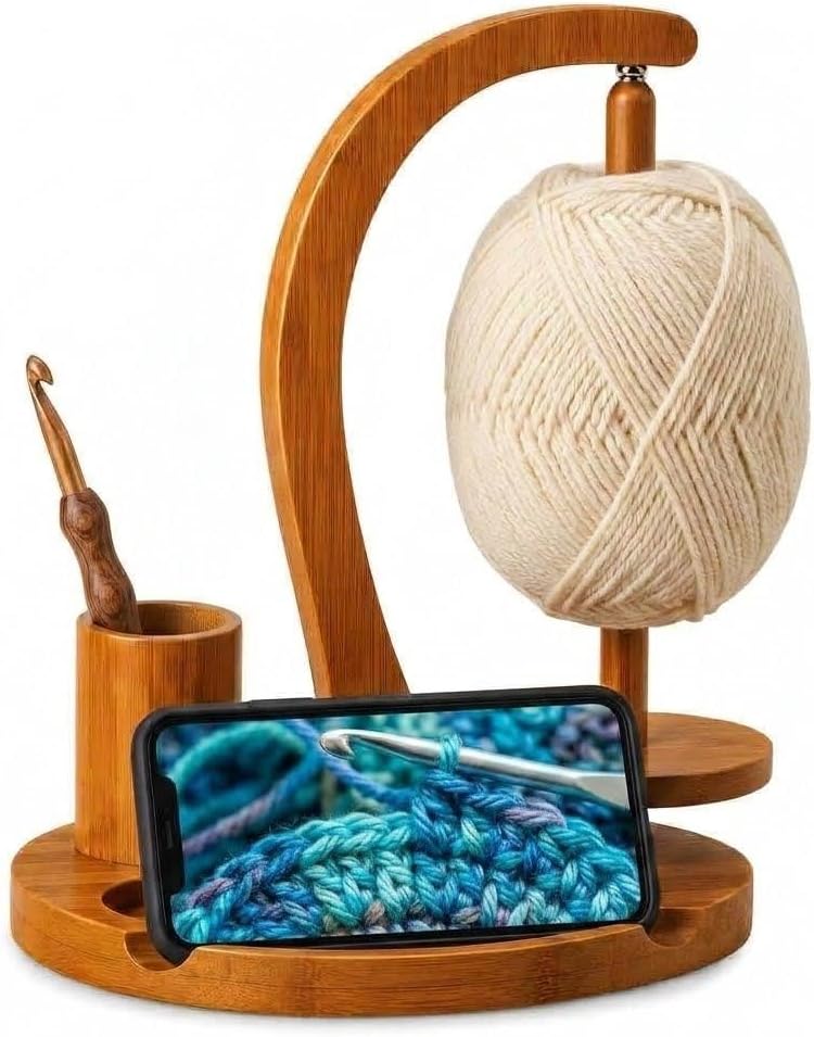 Peeca Peeca Yarn Holder for Crocheting, Magnetic Yarn Spinner & Phone Stand