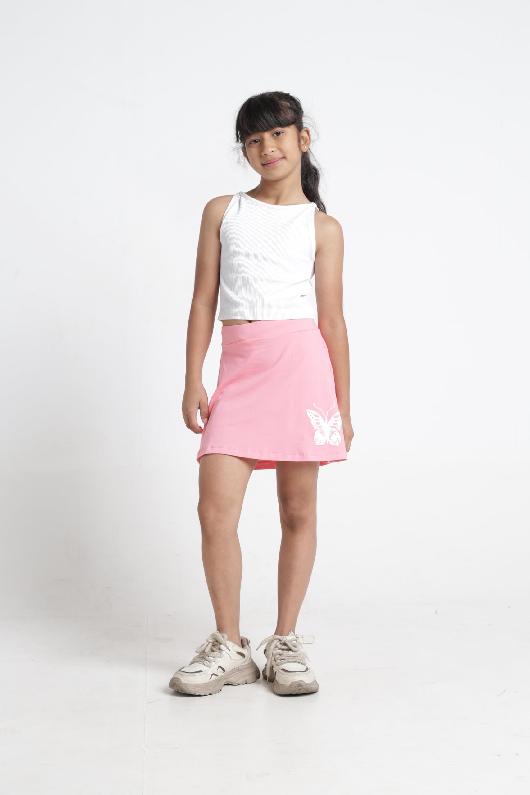 T2F Falda patinadora sobre la rodilla para niña con pantalones cortos interiores Tejido suave 100% algodón transpirable Talla súper suave para la máxima comodidad y seguridad