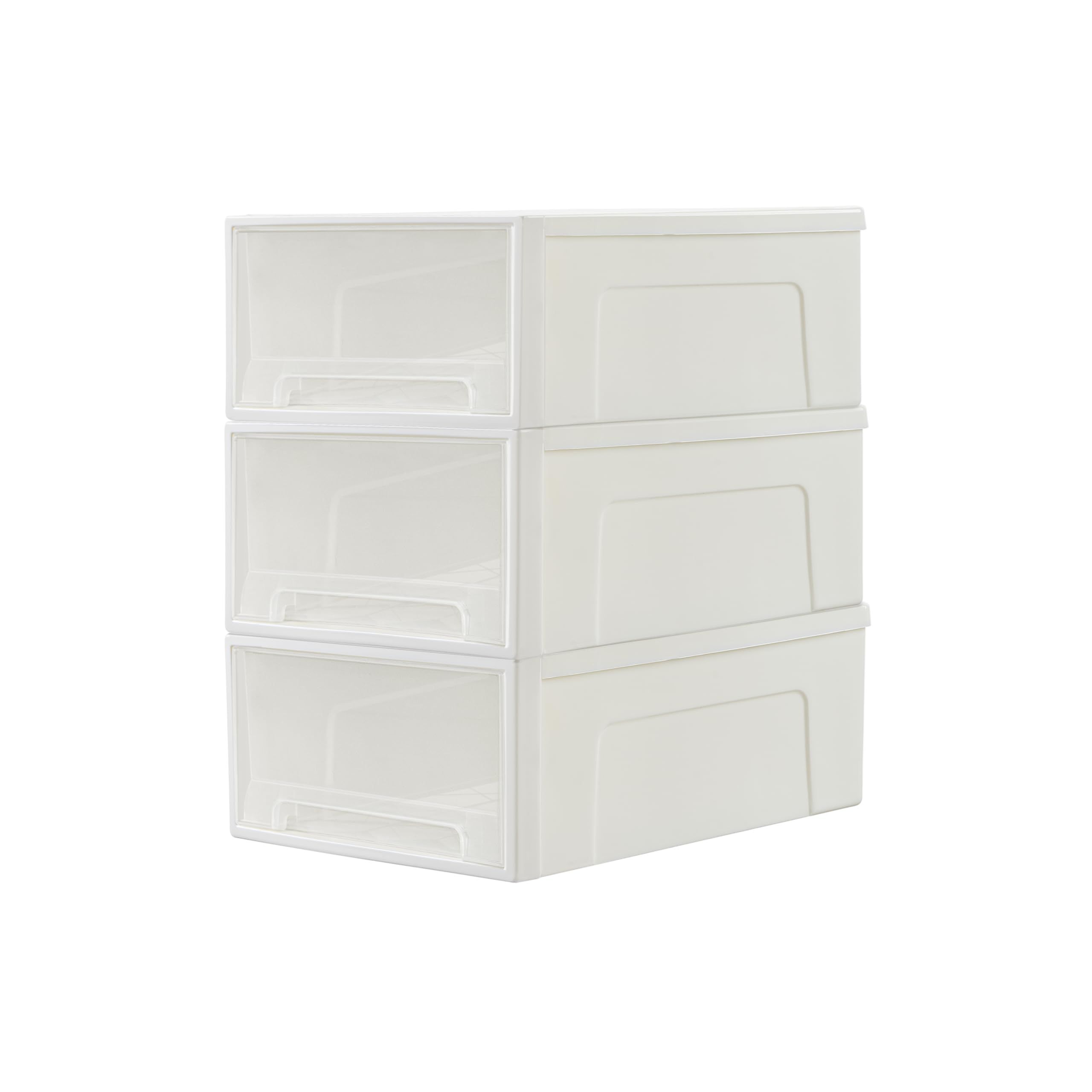 Cetomo 30L*3 Plastic Storage Drawers Unit, Office Desk Organizers, Drawer Organizer, Storage Box, Stackable Tower for Desktop, Bedroom, Dorm, Cosmetics, Durable PP, BPA Free, White & Clear, 30L-3 Pack