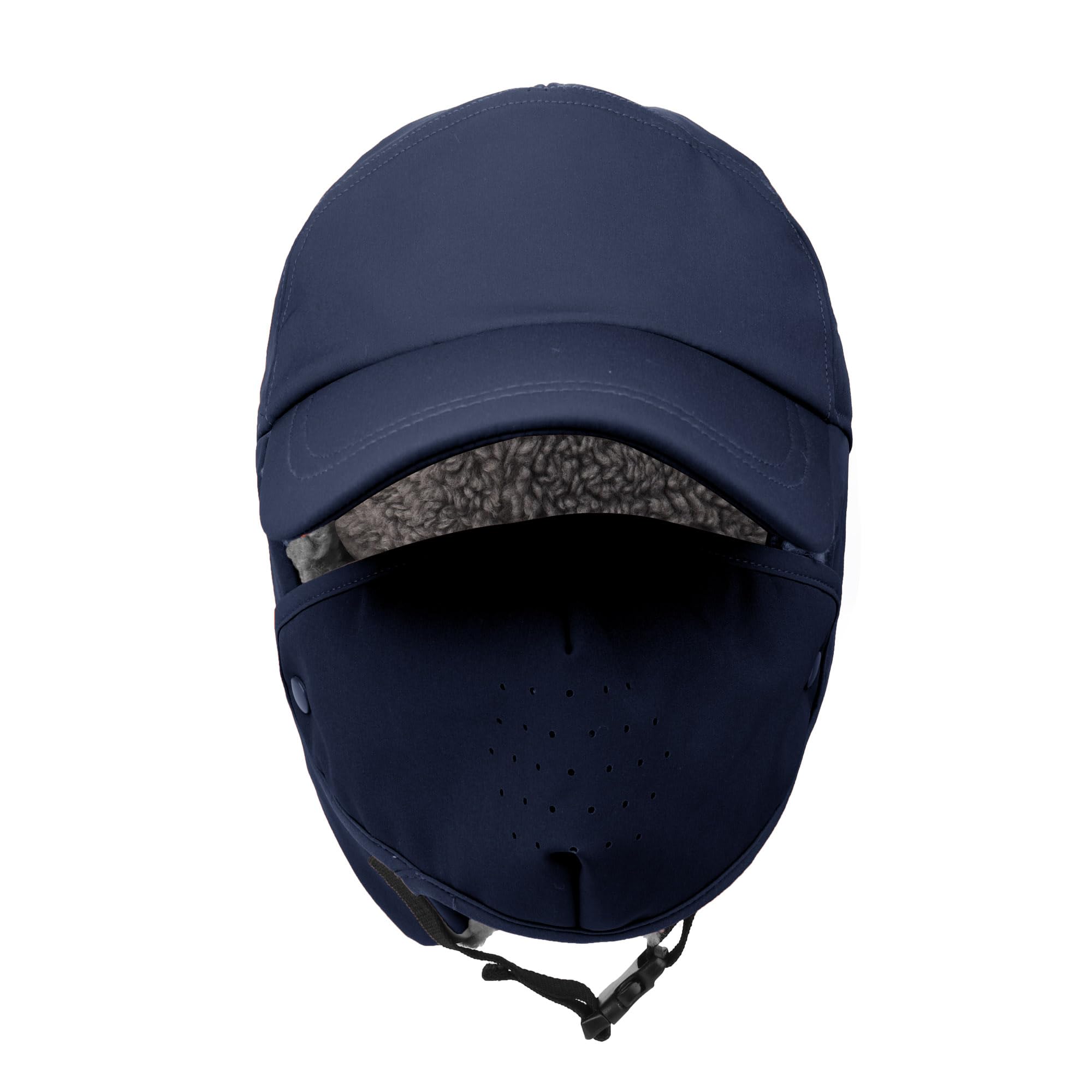 Trapper Hat for Men Women Waterproof Winter Warm Baseball Cap with Ear Flaps and Mask