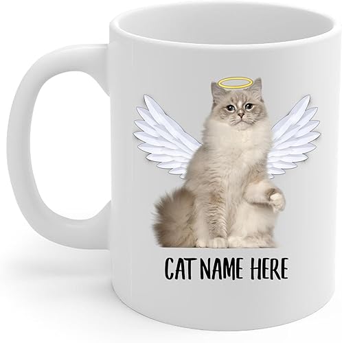 Taza de café conmemorativa personalizada con diseño de alas de ángel de gato, diseño de lince y punto de lince, regalo de condolencias para los