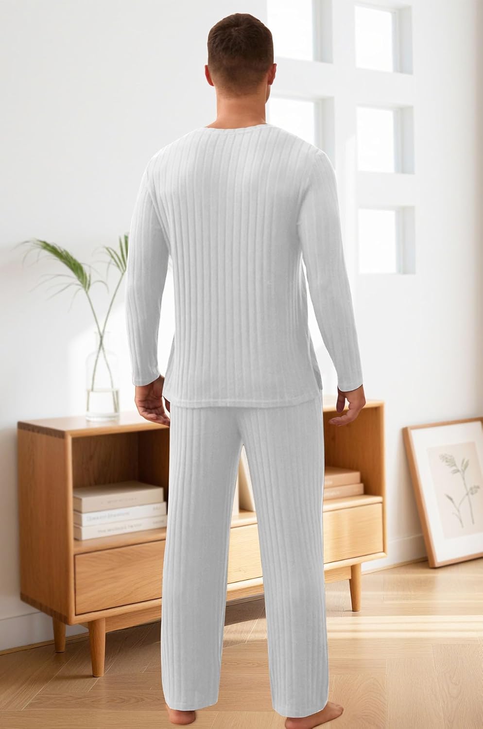 NITAGUT Men's Pajama Set Henley Collar Loungewear Long Sleeved Buttoned Sleepwear 2 Piece Pjs with Pockets - Image 4