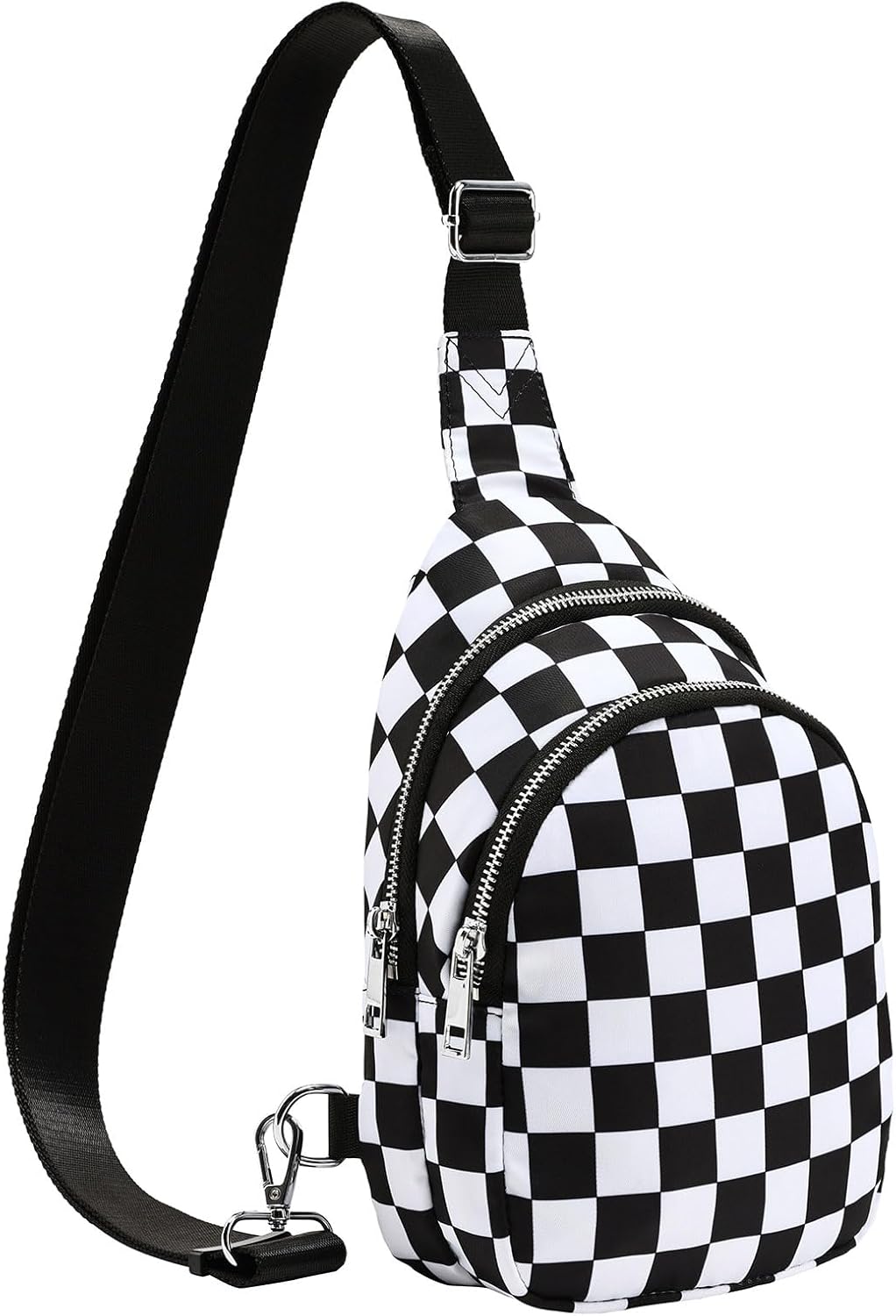 Small Checkered Sling Bag for Women, RFID Crossbody Bags Nylon Sling Backpack Purse for Travel (Black Checkered)