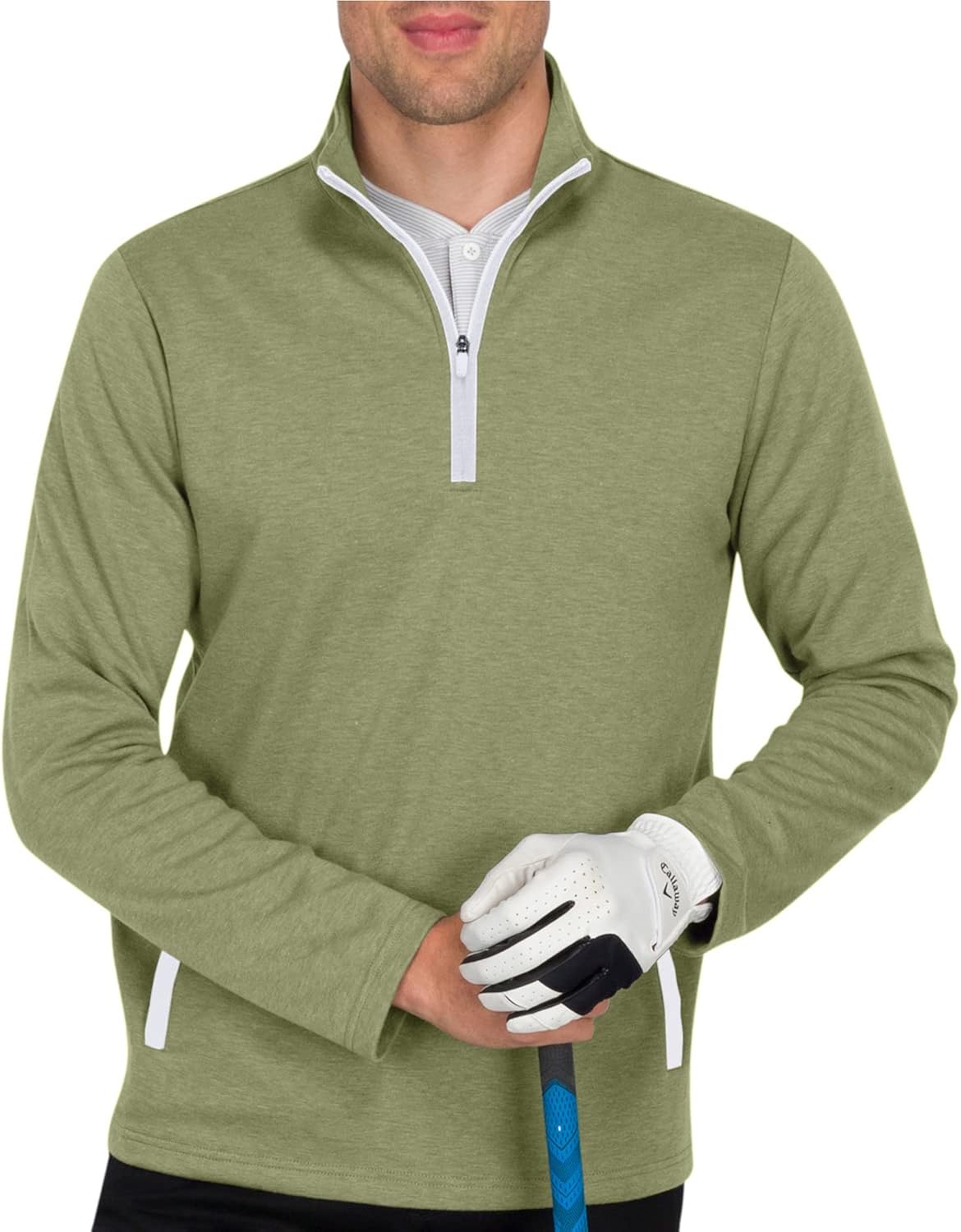 Three Sixty Six Men's Pullover Sweater - Dry Fit Breathable Half Zip Golf Jacket 4-Way Stretch Moisture Wicking & Anti-Odor Small Sweater Olive Green