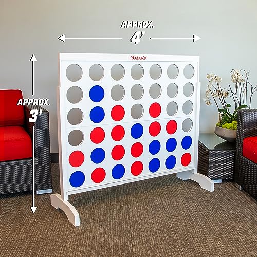 Image of GoSports 4 Foot Giant Wooden 4-in-a-Row Connect Game - Jumbo Party Size with Heavy-Duty Coins - Easy Setup and Portable Design for Indoor and Outdoor Yard Game for Adults