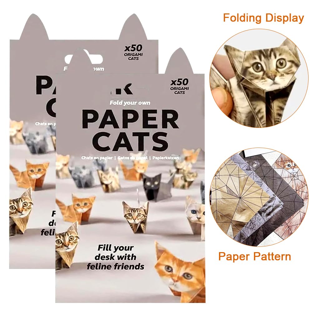 Kit de Origami de Gatos, 100 Hojas Gatos de papel DIY, Kit Creativo de Manualidades de Animales de Origami para Decoración de Escritorio de Animales, Adultos y Niños