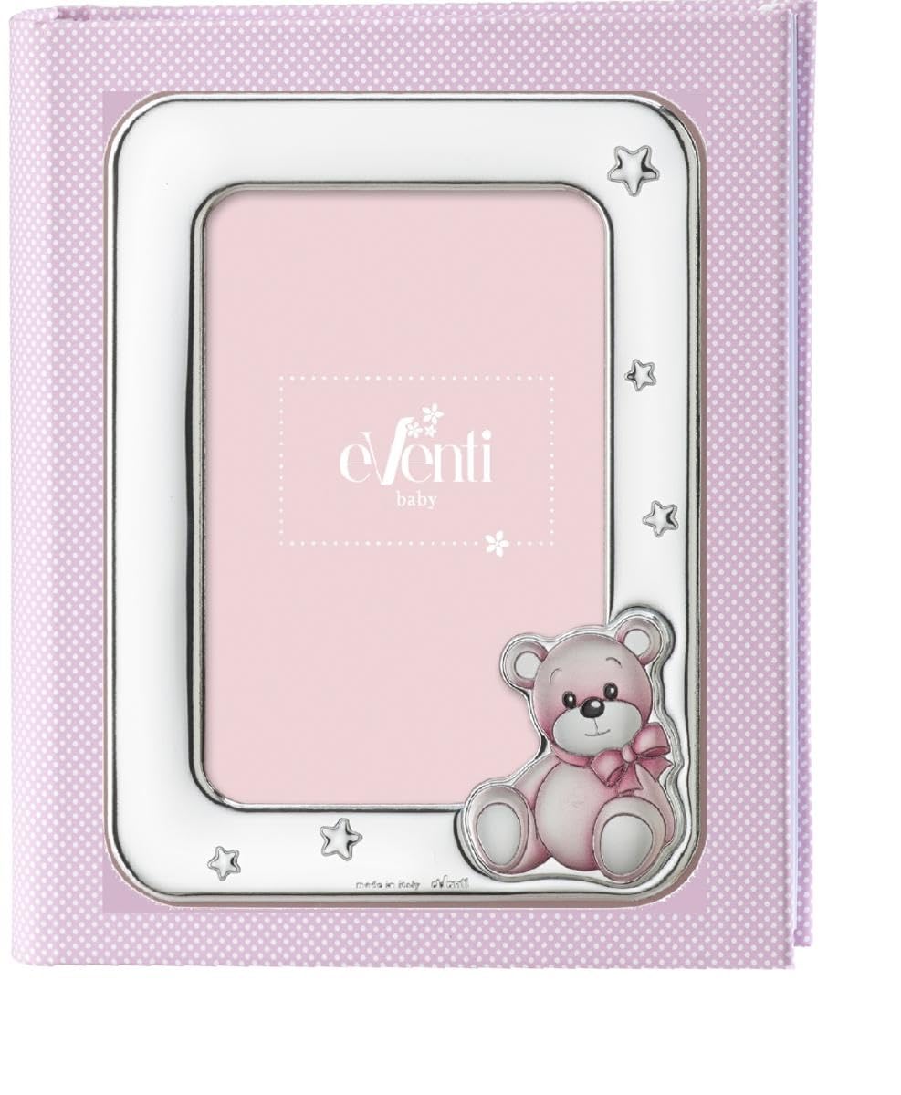 Eventi Baby Album Fotografico con Cornice, 20x25 cm, Orsacchiotto Rosa con Stelle, Album Portafoto per Bambini