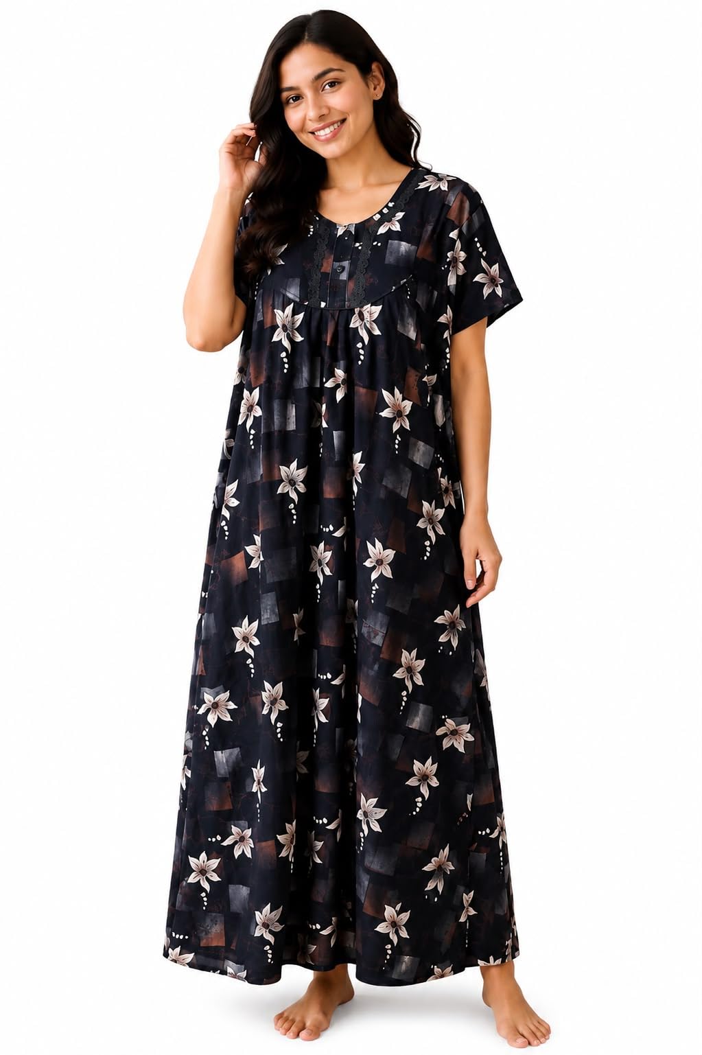 Womens Cotton Floral Print Nighty Ladies Night Wear Maxi-image-9