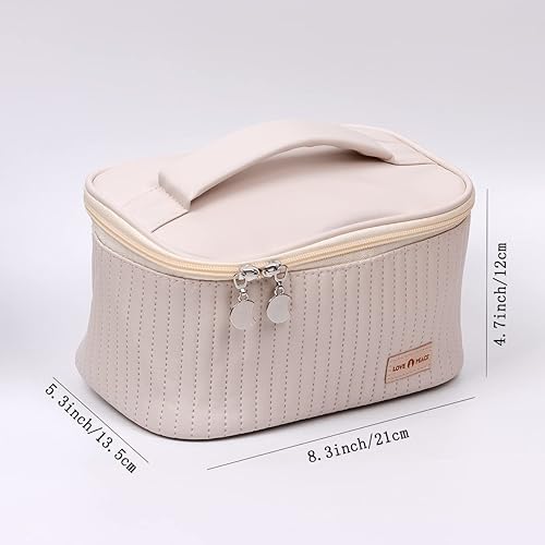 Miniatura 2 de Leznazik - Bolsa de maquillaje de viaje de piel sintética, bolsa grande para cosméticos, estuche organizador de maquillaje para mujeres y niñas,
