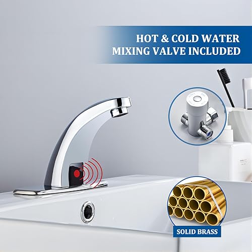 Miniatura 35 de Luxice Sensor automático sin contacto grifo del lavabo del baño caliente y frío mezclador cubierta placa incluida grifo, acabado cromado Cromo
