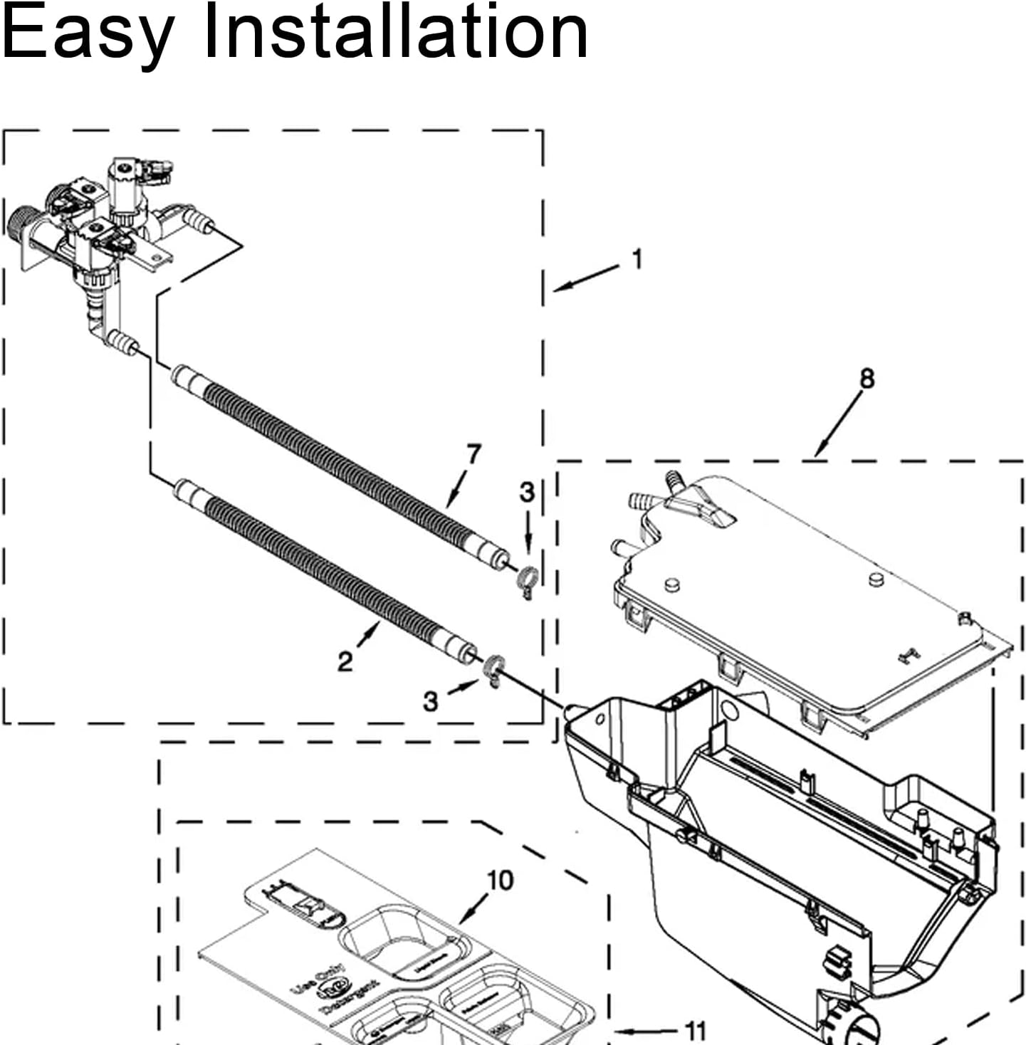 W10599356 W10509710 Washer Water Valve Replacement Compatible with Whirlpool Front Load Clothes Washing Machines Fill Valve with 2 Hoses