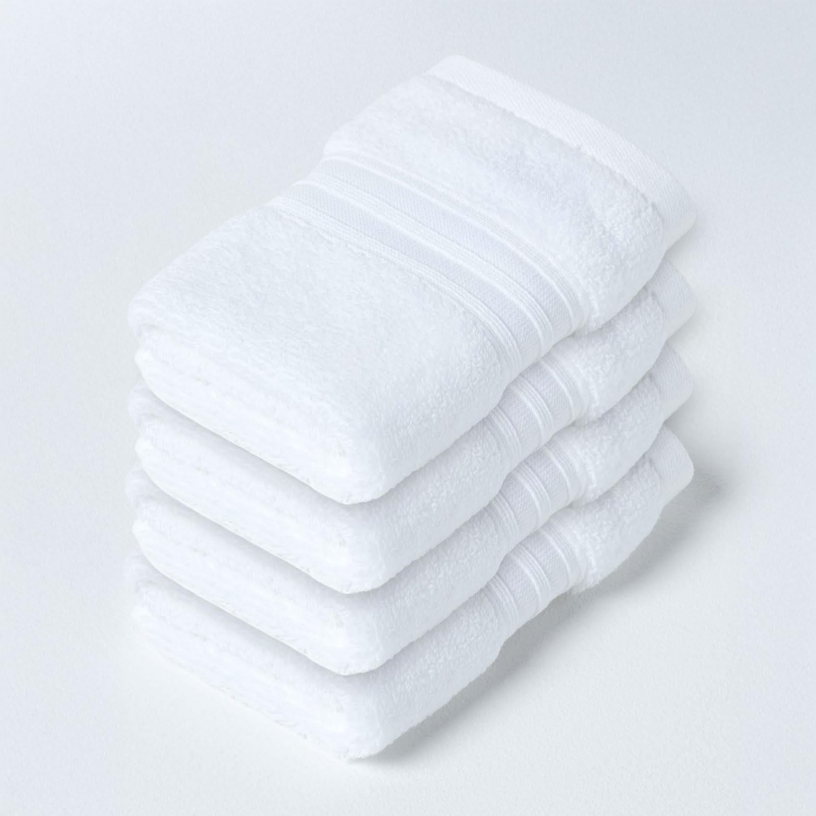 HOMESCAPES Set of 4 Luxury White Soft 100% Supima Cotton Face Cloths Zero Twist Super Absorbent & Fluffy 550 GSM Thick Plain Flannel Wash Cloth