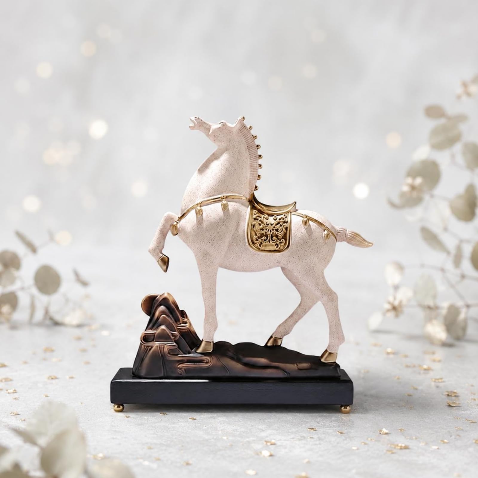 KESOTO Statue Cheval Décoratif Sculpture Ornement Figurine Résine avec Style Artistique Contemporain et Finition Soignée Convient au Salon Entrée Console Bureau Cadeau Décoratif, Tacheté, sans Socle