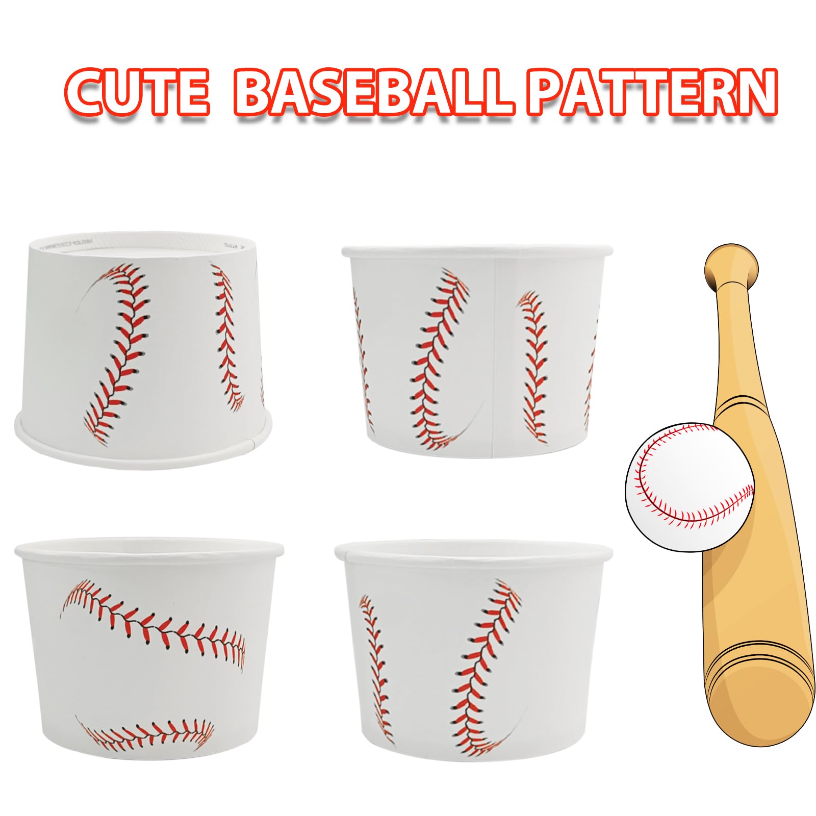 50 Pcs Baseball Party Treat Snack Bowls Paper Baseball Ice Cream Cups 9 OZ Disposable Dessert Bowls Soup Cups Baseball Birthday Party Supplies Baseball Game Day Carnival Decorations