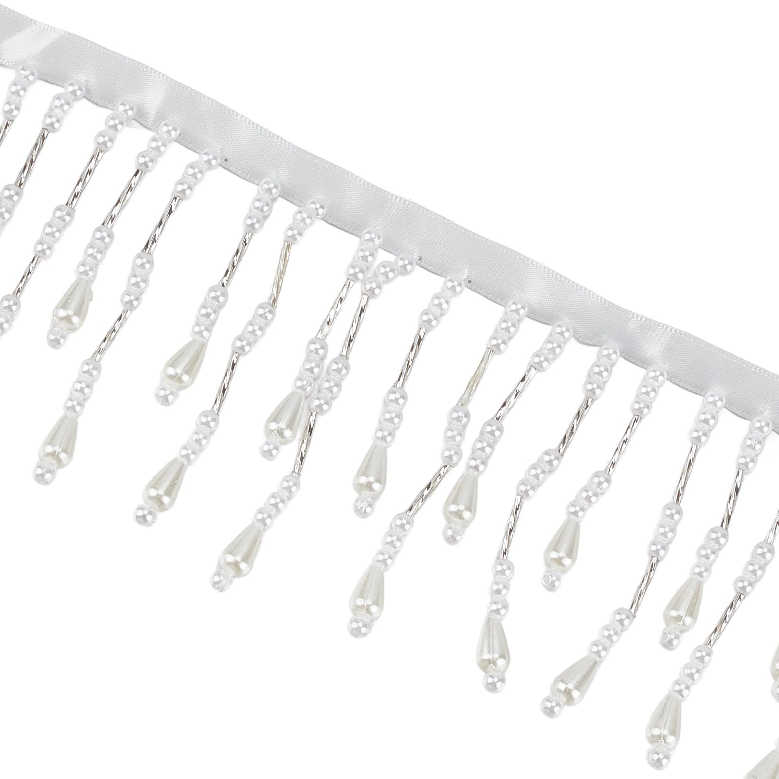 letsinstyle 2 Yards Pearl Beaded Lace Trim Tassel, Diamond Crystal Fringe Trims Beaded Edging Ribbons, Sewing Accessories for Craft Wedding Bridal Dress Party Clothes Decoration