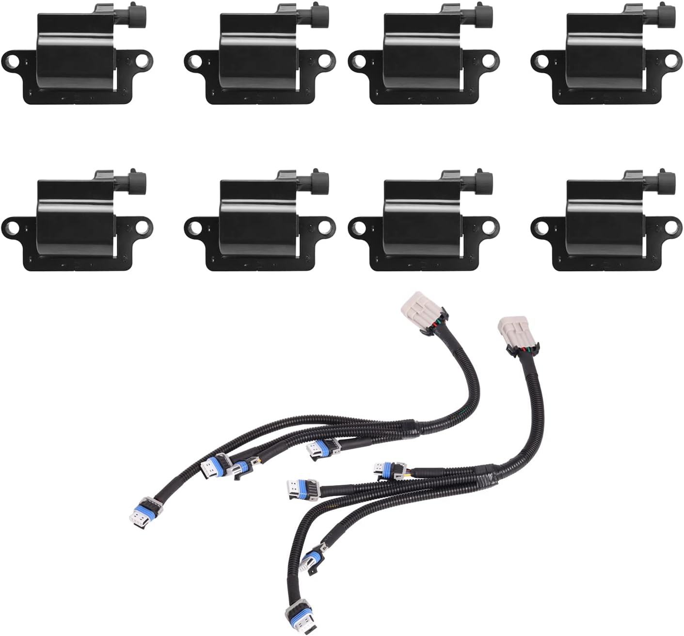 ENA Set of 8 Square Ignition Coil Pack and Connector Wiring