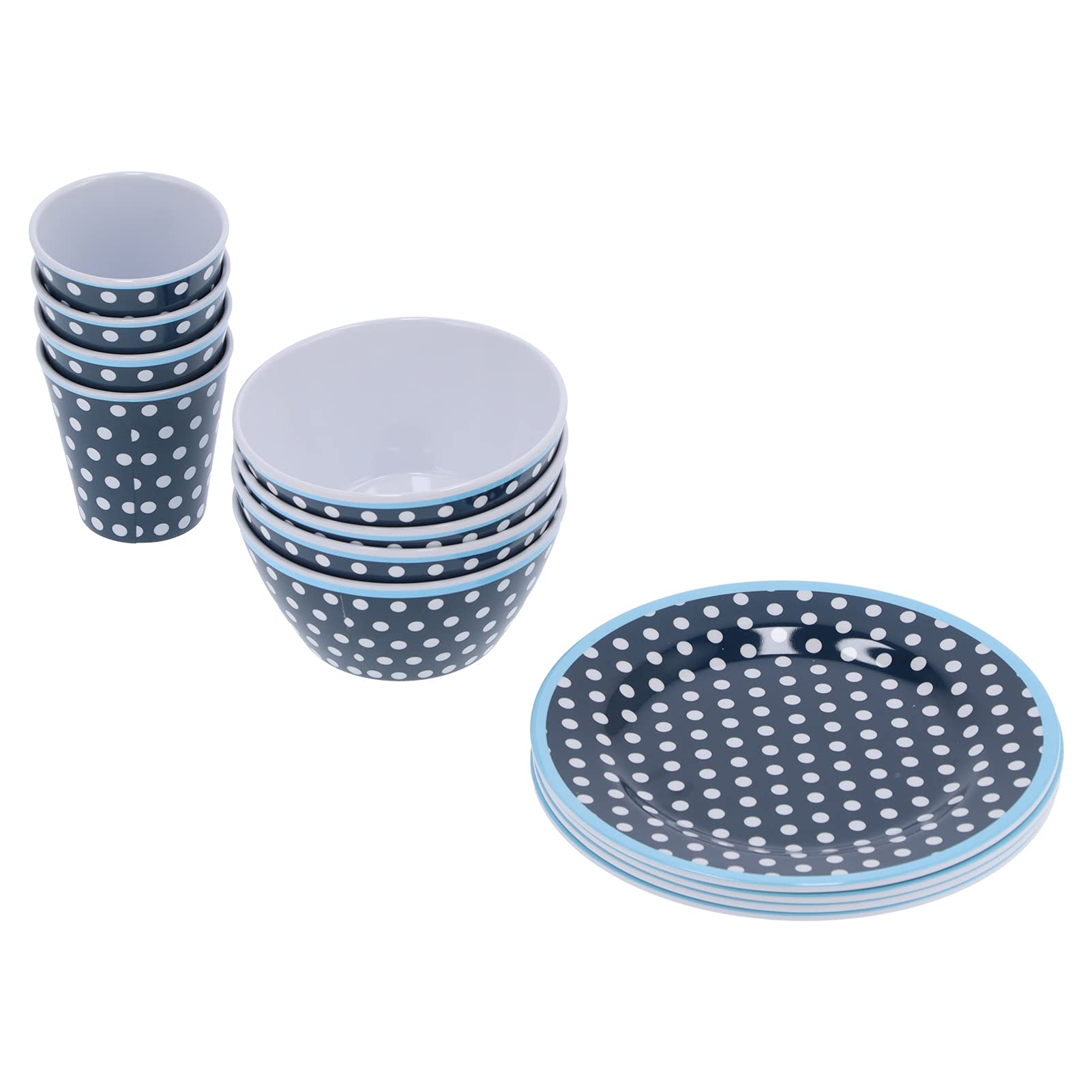 Juego de vajillas de punto azul oscuro de 12 piezas, plato de platos de ensaladera de tazas de material de melamina, elegante para restaurante en casa, vajilla con duración y