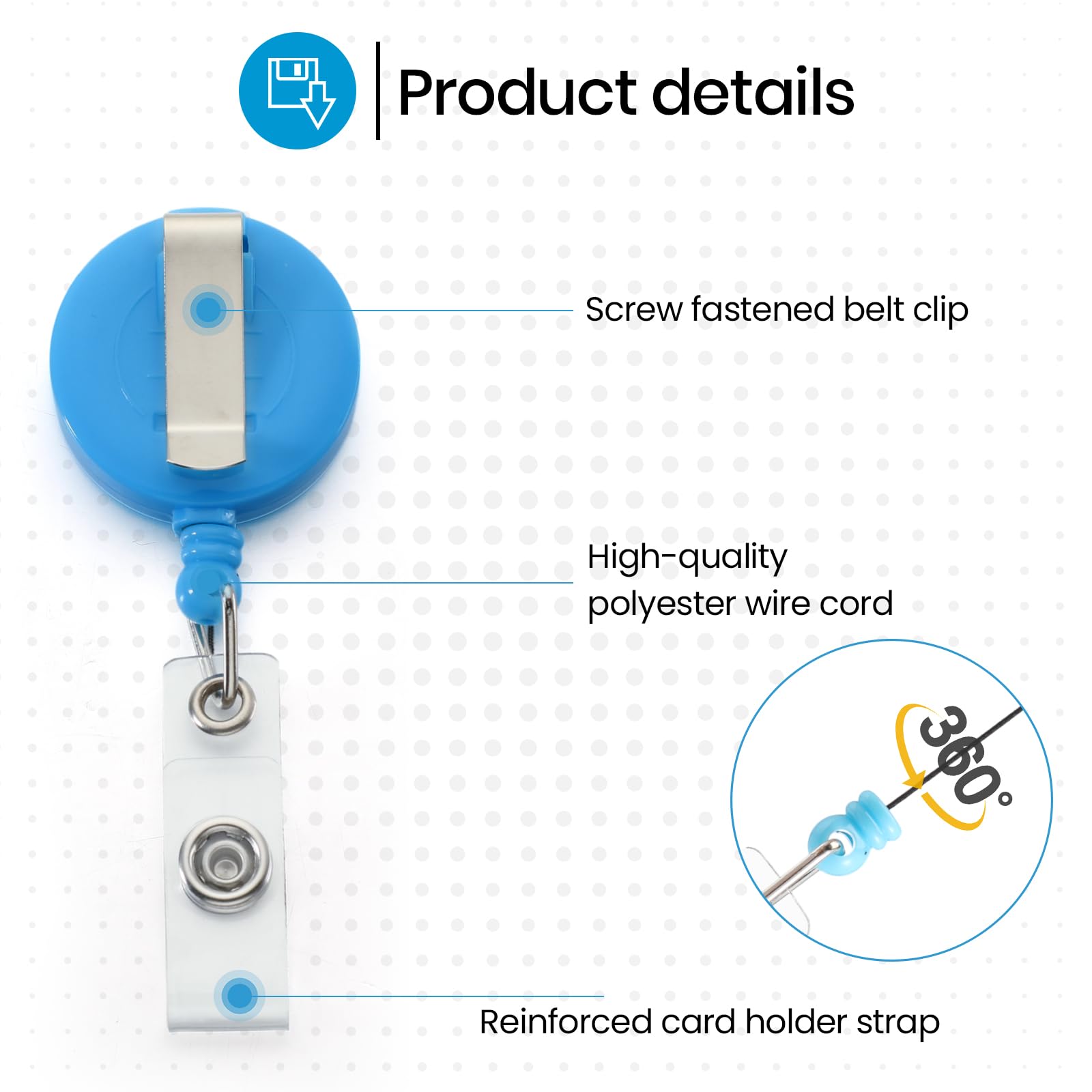 Zonon 100 porta badge retrattile, con clip per cintura in metallo, per infermieri, insegnanti, studenti, forniture per ufficio e scuola (azzurro)